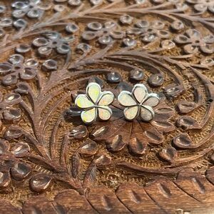 Elegant Silver Opal Flower Earrings